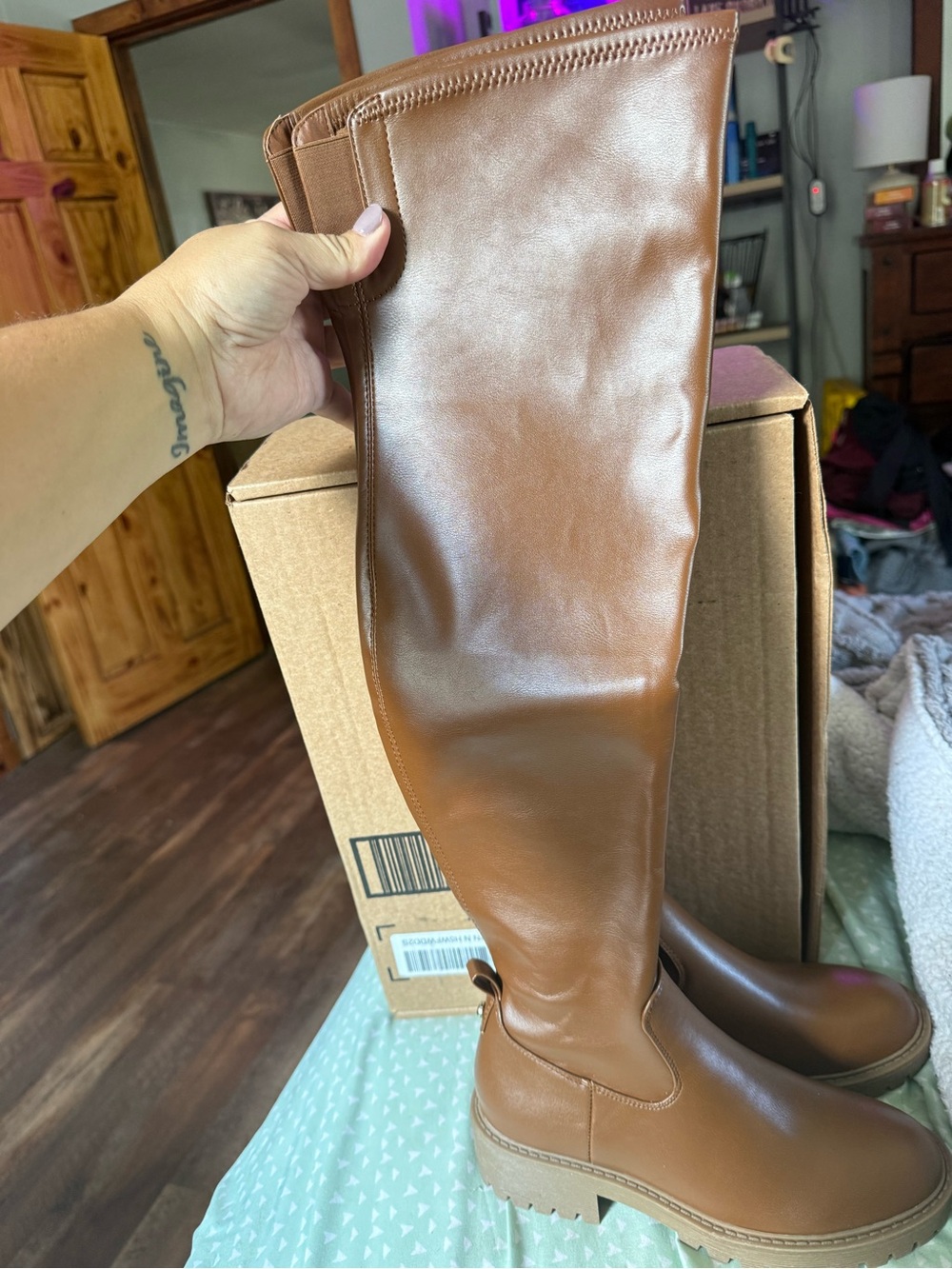Over-the-Knee Chunky Sole Boots in Brown